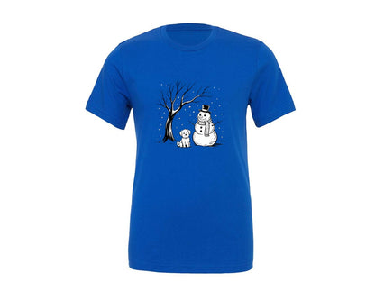 brand:Generic|color:True Royal Blue|Snowman And Dog Winter Scene Graphic T-Shirt