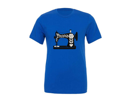 brand:Generic|color:True Royal Blue|Black Floral Sewing Machine Graphic T-Shirt