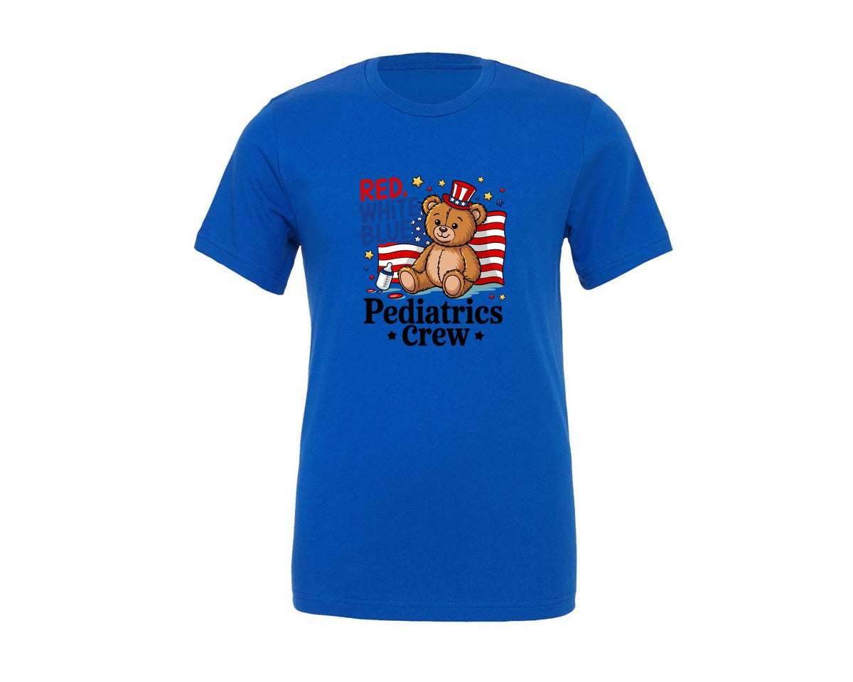 brand:Generic|color:True Royal Blue|Red White Blue Pediatrics Crew Bear Graphic T-Shirt