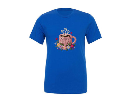 brand:Generic|color:True Royal Blue|Faux Yarn Valentine Floral Coffee Graphic T-Shirt