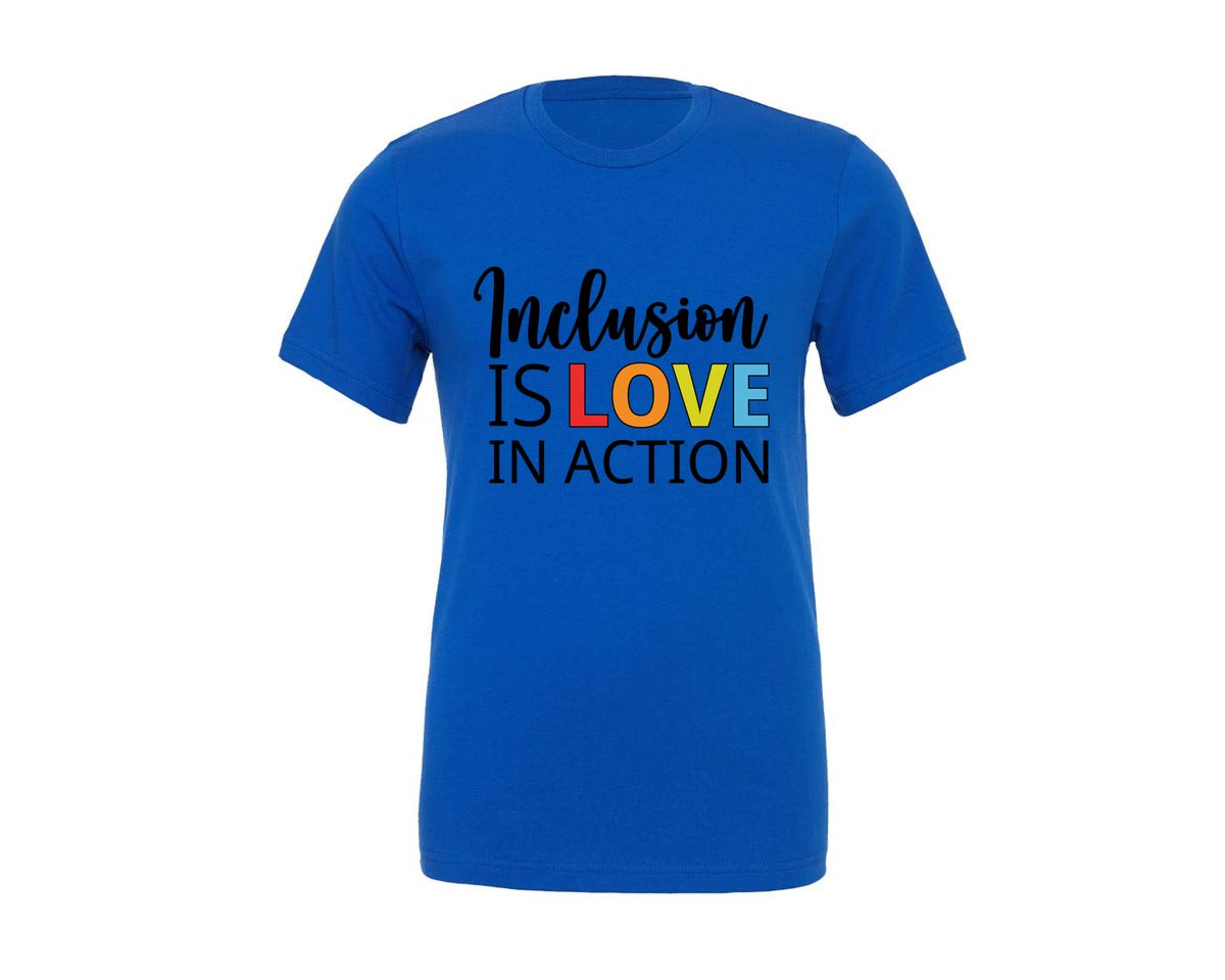 brand:Generic|color:True Royal Blue|Inclusion Is Love In Action T Shirt Graphic T-Shirt