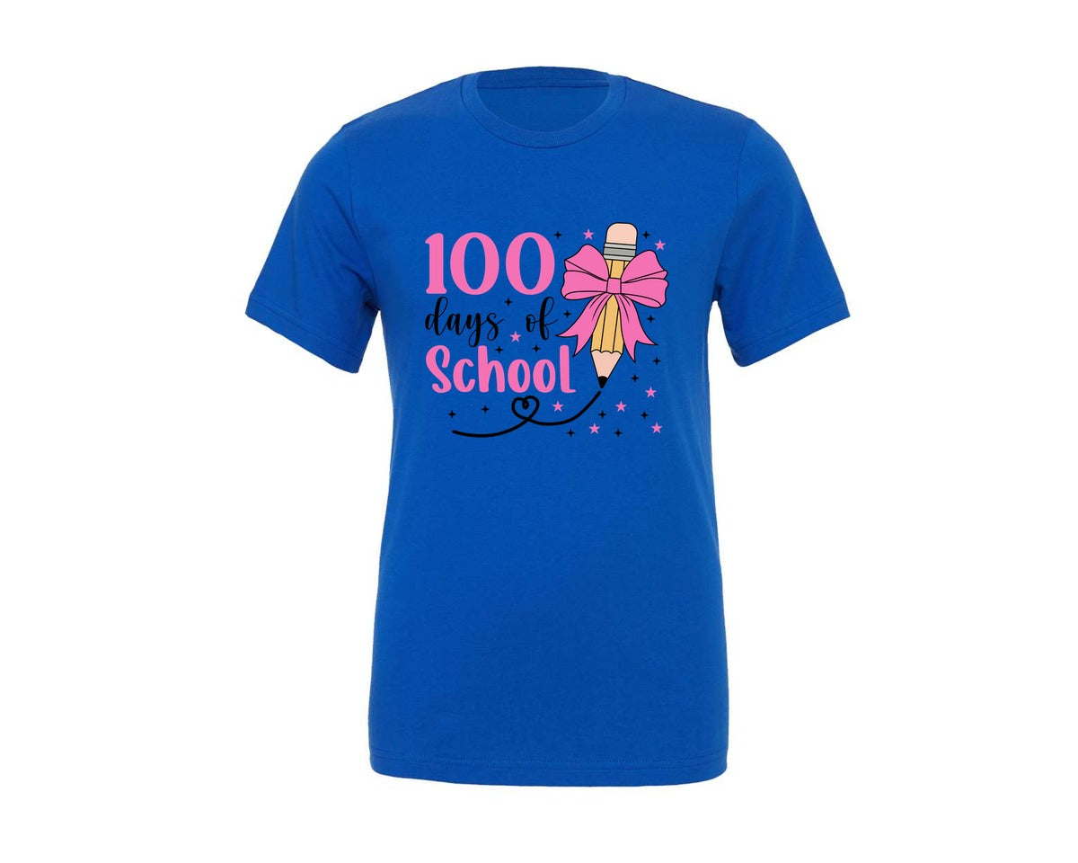 brand:Generic|color:True Royal Blue|Pencil Coquette Bow 100 Days Of Graphic T-Shirt