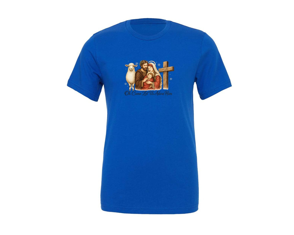 brand:Generic|color:True Royal Blue|Oh Come Let Us Adore Him 47 Graphic T-Shirt