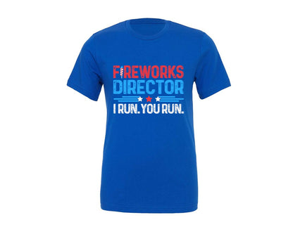 brand:Generic|color:True Royal Blue|Fireworks Director I Run 4Th Ofjuly Graphic T-Shirt