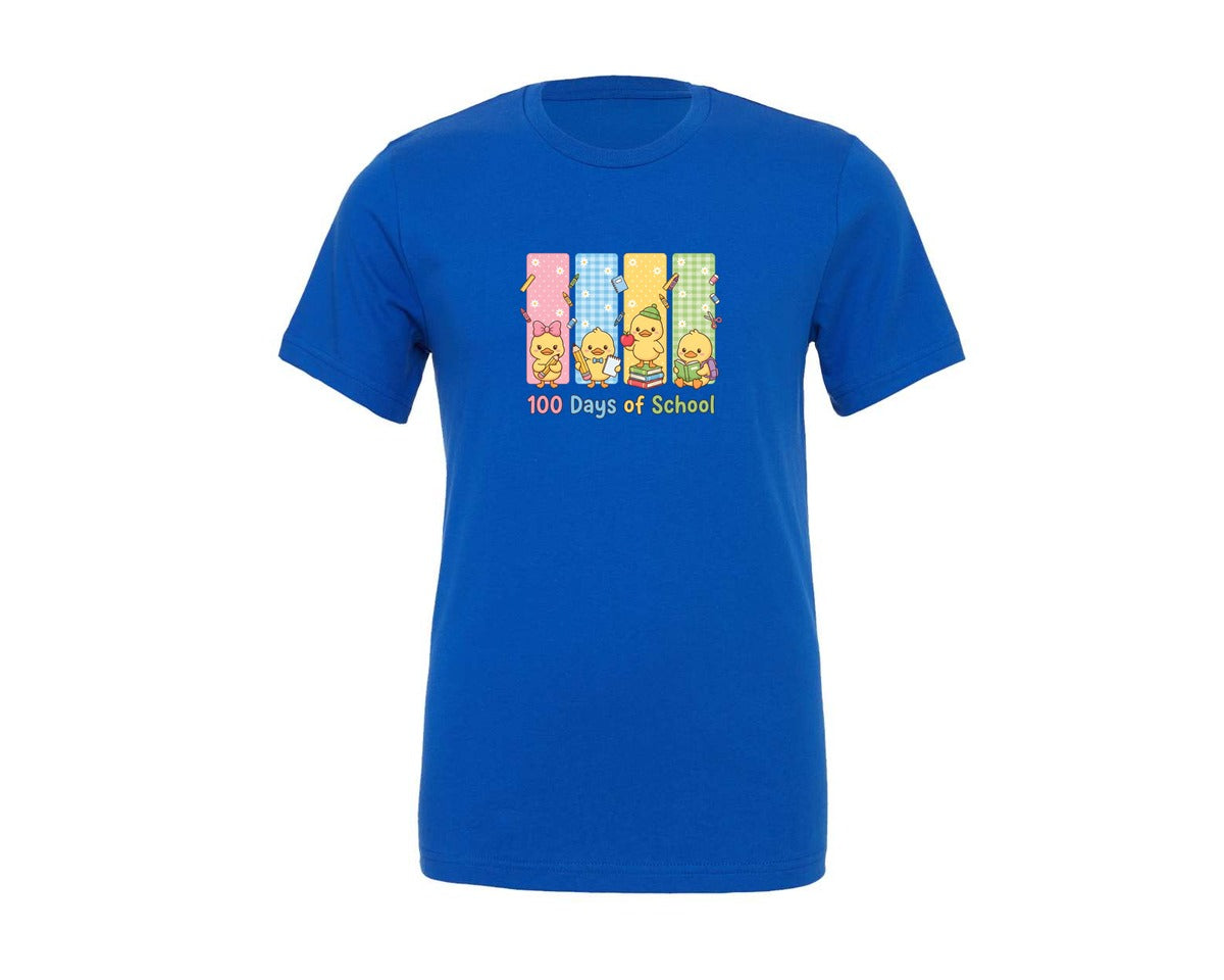 brand:Generic|color:True Royal Blue|100 Days Of School Cute Duck Graphic T-Shirt