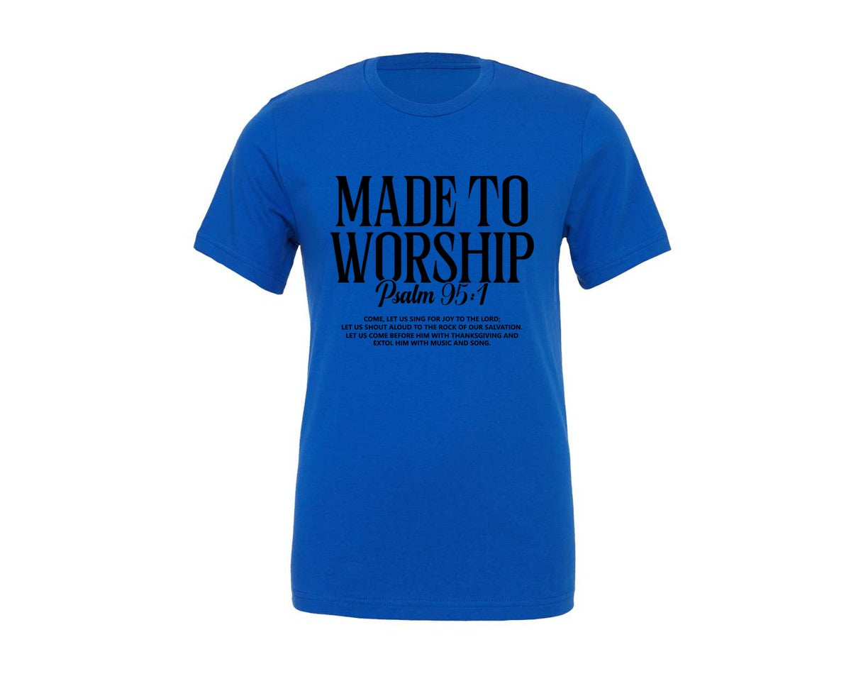 brand:Generic|color:True Royal Blue|Made To Worship Christian 2 Graphic T-Shirt