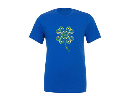 brand:Generic|color:True Royal Blue|Floral Leaf Clover St Patricks Day Graphic T-Shirt