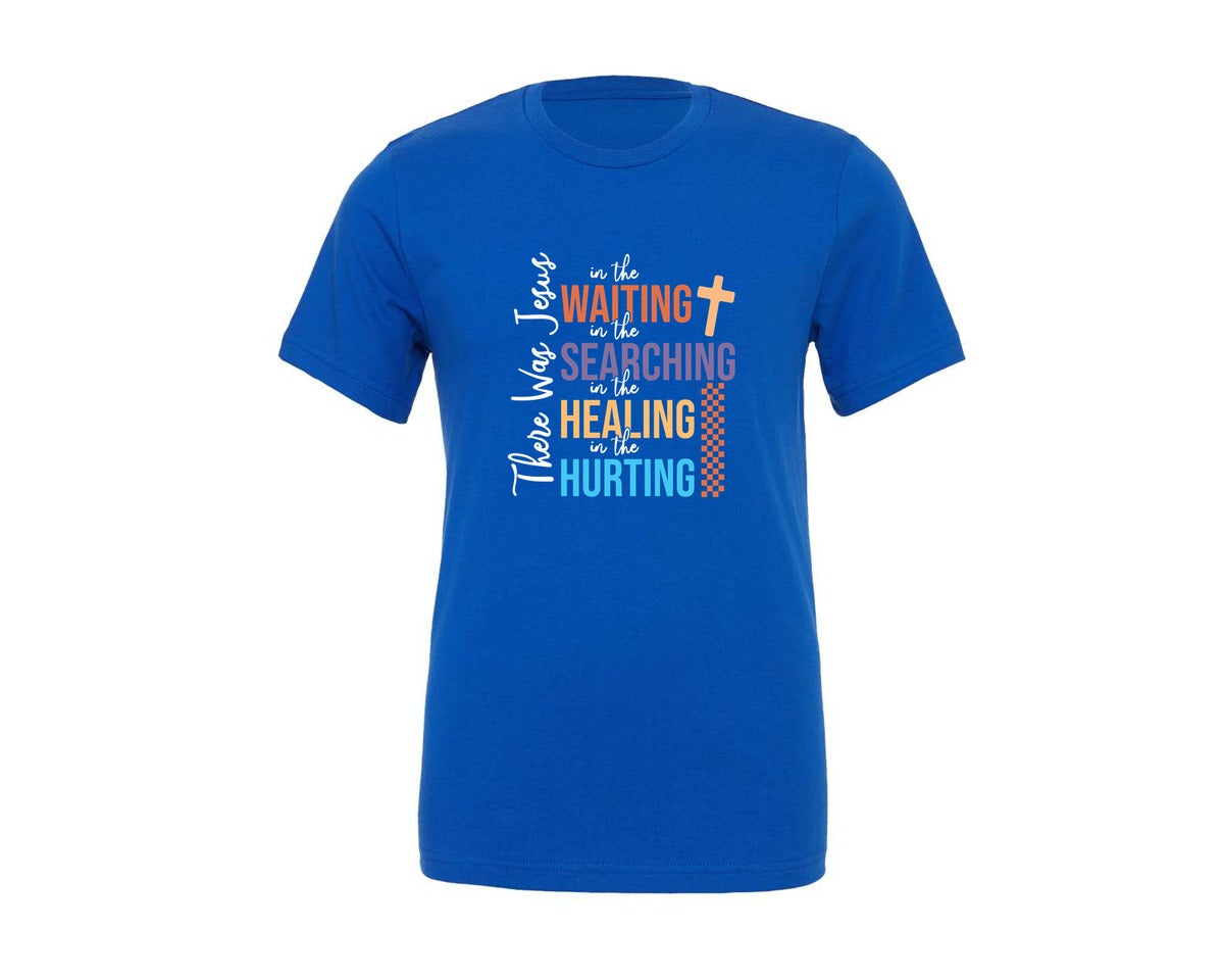 brand:Generic|color:True Royal Blue|There Was Jesus Religious Floral 2 Graphic T-Shirt