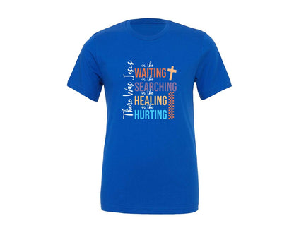 brand:Generic|color:True Royal Blue|There Was Jesus Religious Floral 2 Graphic T-Shirt