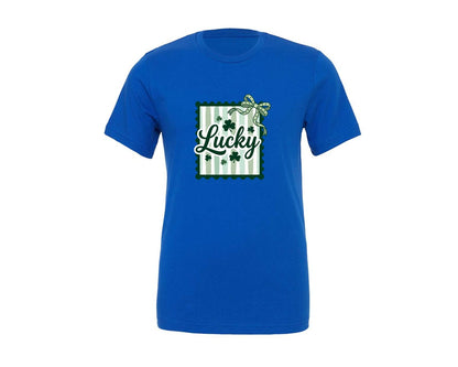 brand:Generic|color:True Royal Blue|Cute Lucky Clover Bow Graphic T-Shirt