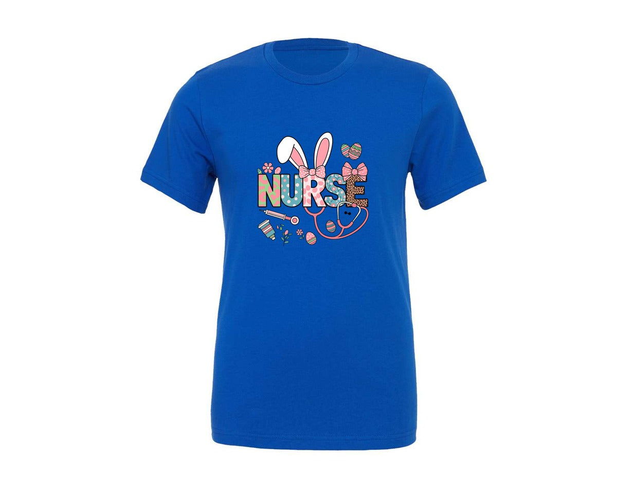 brand:Generic|color:True Royal Blue|Nurse Easter Bunny Easter Nurse Graphic T-Shirt