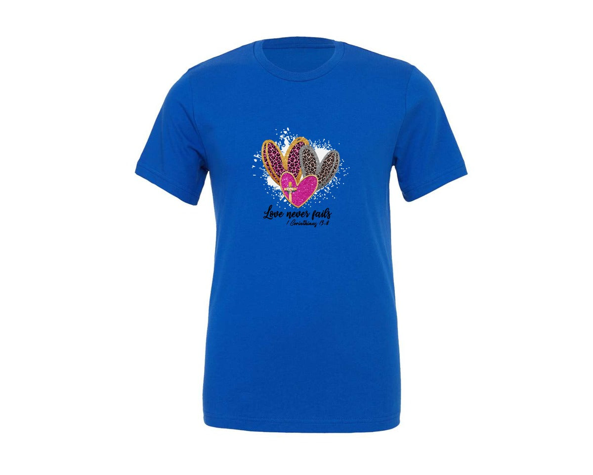 brand:Generic|color:True Royal Blue|Love Never Fails Leopard Graphic T-Shirt