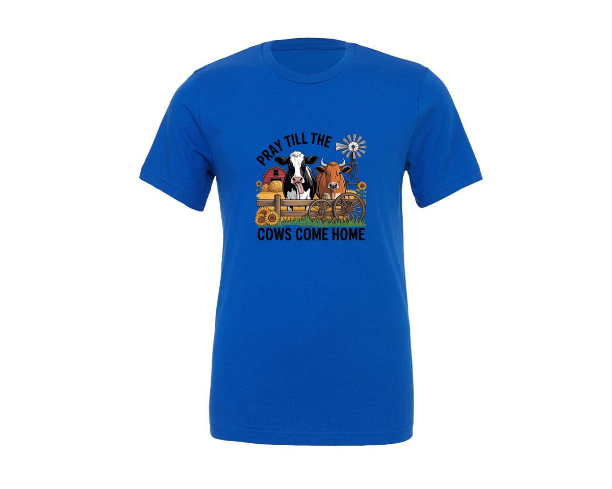 brand:Generic|color:True Royal Blue|Pray Till The Cows Come Home Graphic T-Shirt