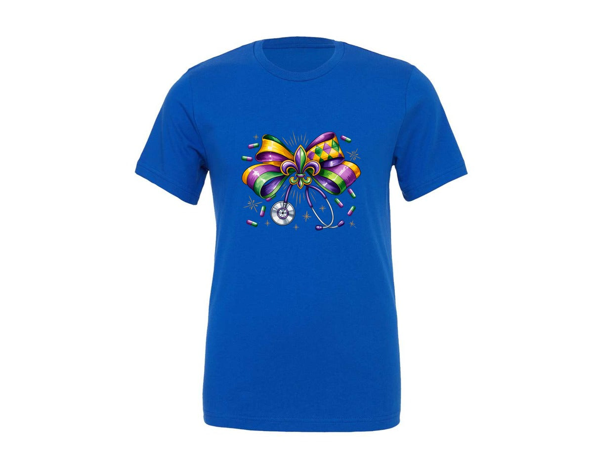 brand:Generic|color:True Royal Blue|Nurse Mardi Gras Coquette Bow 2 Graphic T-Shirt