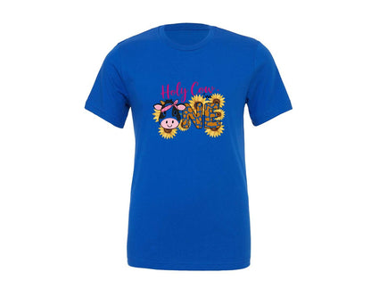 brand:Generic|color:True Royal Blue|Holy Cow I Am One 1St Birthday Girl 2 Graphic T-Shirt