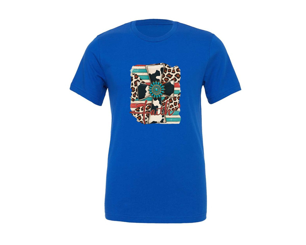 brand:Generic|color:True Royal Blue|Western Cross Navajo Turquoise Graphic T-Shirt