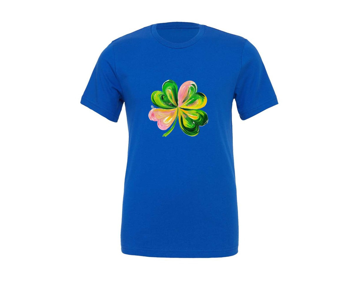 brand:Generic|color:True Royal Blue|Brushstroke Shamrock Graphic T-Shirt