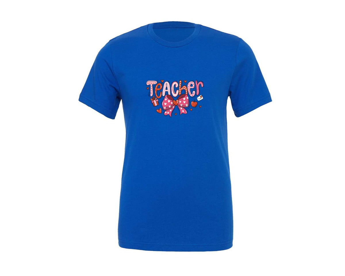 brand:Generic|color:True Royal Blue|Preppy Teacher Heart Love Bow Shirt Graphic T-Shirt