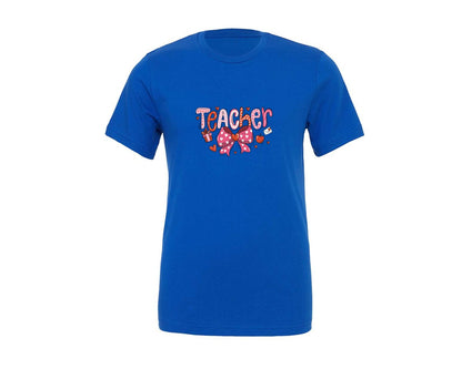 brand:Generic|color:True Royal Blue|Preppy Teacher Heart Love Bow Shirt Graphic T-Shirt