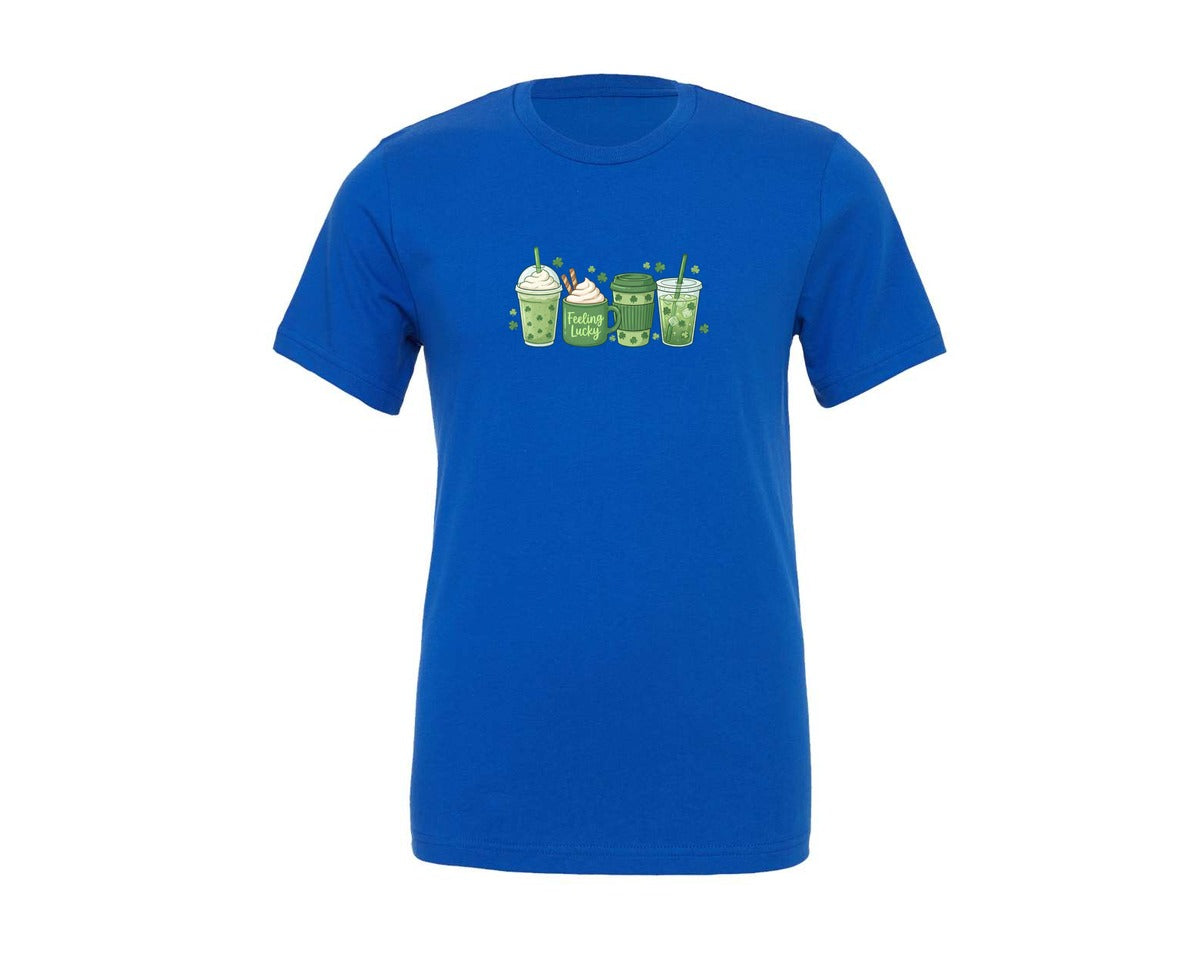 brand:Generic|color:True Royal Blue|St Patricks Day Feeling Lucky Coffee Graphic T-Shirt