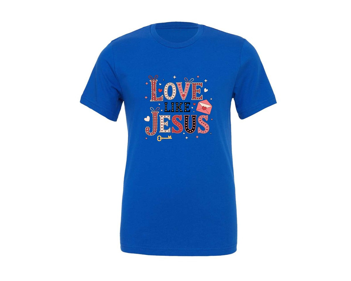 brand:Generic|color:True Royal Blue|Love Like Jesus Christian Valentine 18 Graphic T-Shirt