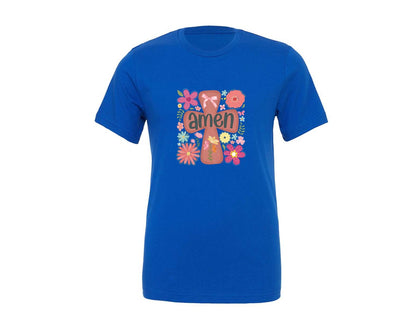 brand:Generic|color:True Royal Blue|Boho Floral Amen Christian Graphic T-Shirt