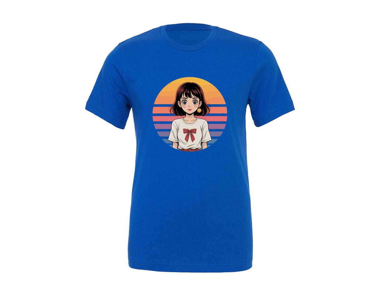 brand:Generic|color:True Royal Blue|Anime Retro Vintage Sunset Vector Graphic T-Shirt