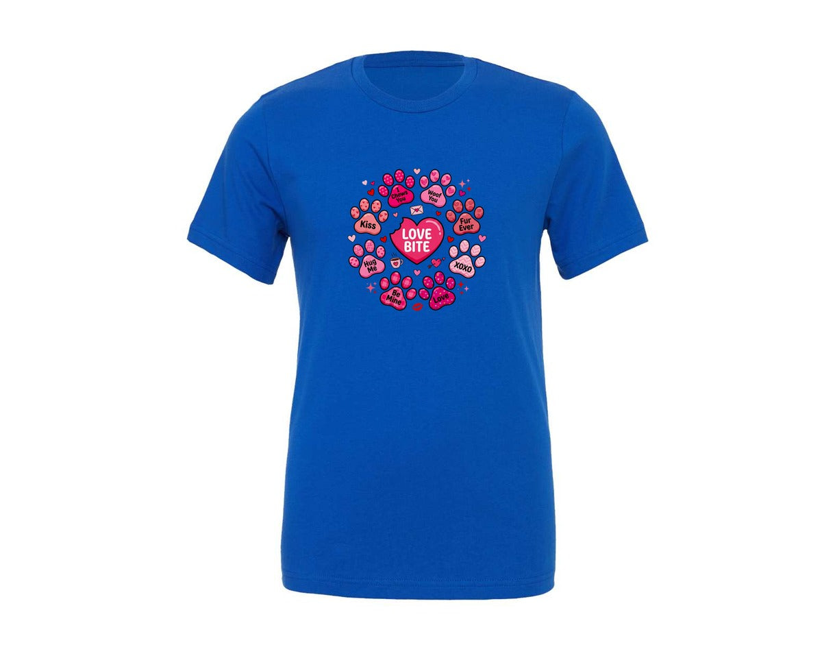 brand:Generic|color:True Royal Blue|Cute Love Bite Paw Prints Valentine Graphic T-Shirt