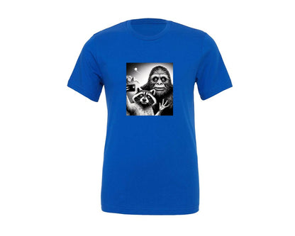 brand:Generic|color:True Royal Blue|Scarred Raccoon Selfie With Bigfoot Yeti Graphic T-Shirt