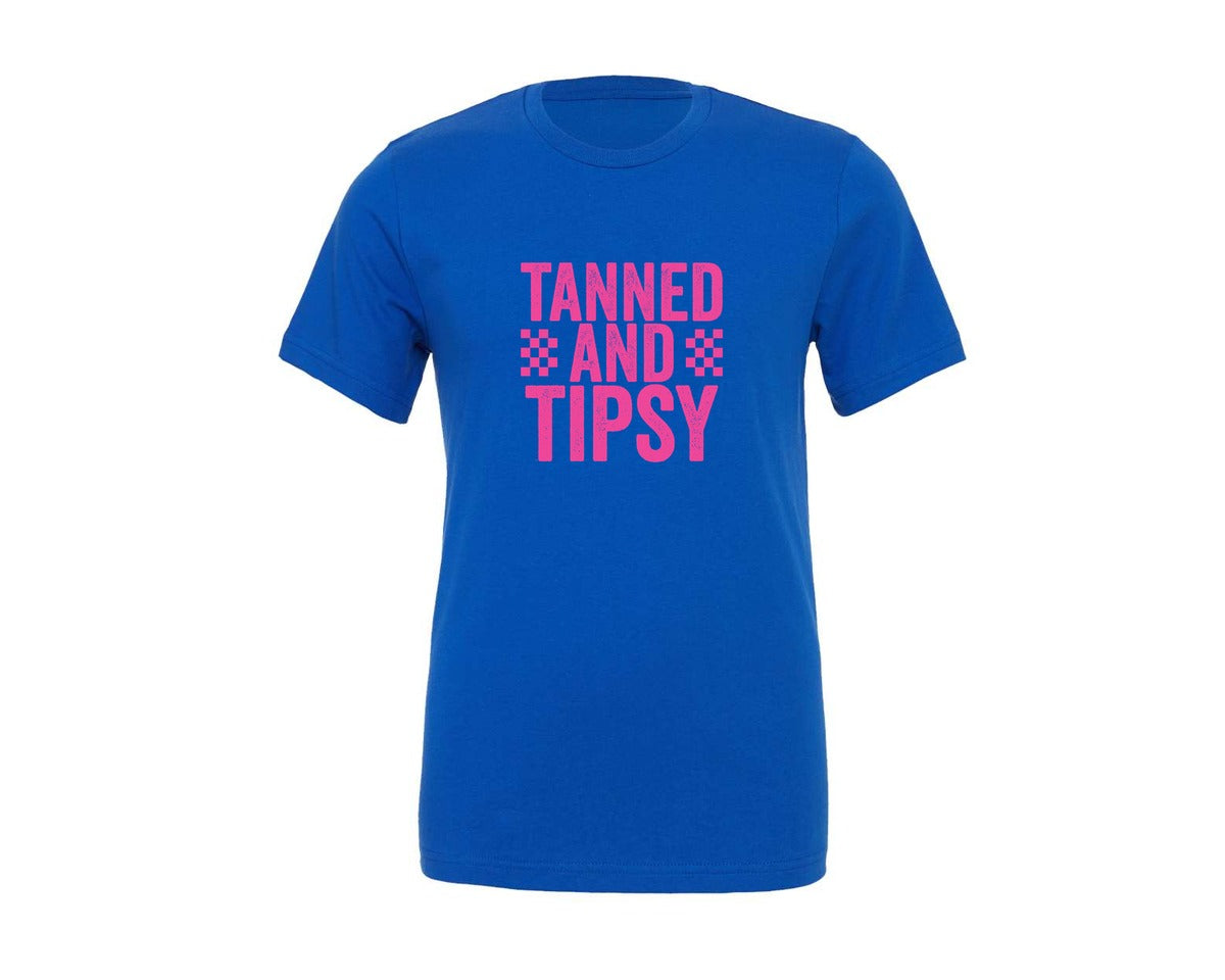 brand:Generic|color:True Royal Blue|Tanned And Tipsy Summer Beach Life Graphic T-Shirt