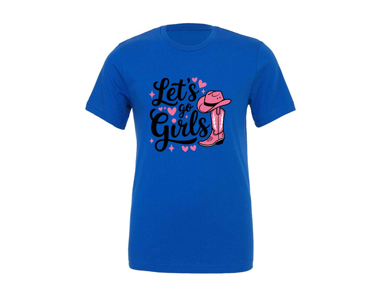 brand:Generic|color:True Royal Blue|Lets Go Girls Western Cowgirl Graphic T-Shirt