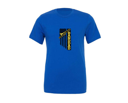 brand:Generic|color:True Royal Blue|Distressed Band Dad Trombone Flag Graphic T-Shirt