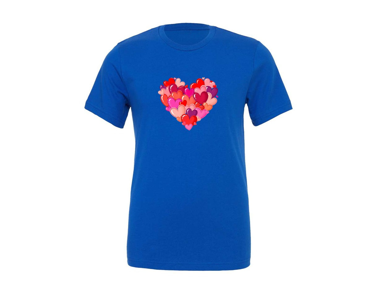 brand:Generic|color:True Royal Blue|Valentine Heart Cluster Graphic T-Shirt