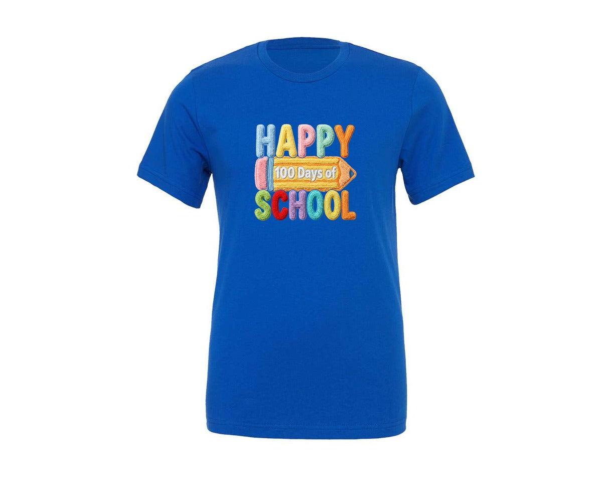 brand:Generic|color:True Royal Blue|Faux Yarn Happy 100 Days Of School 4 Graphic T-Shirt