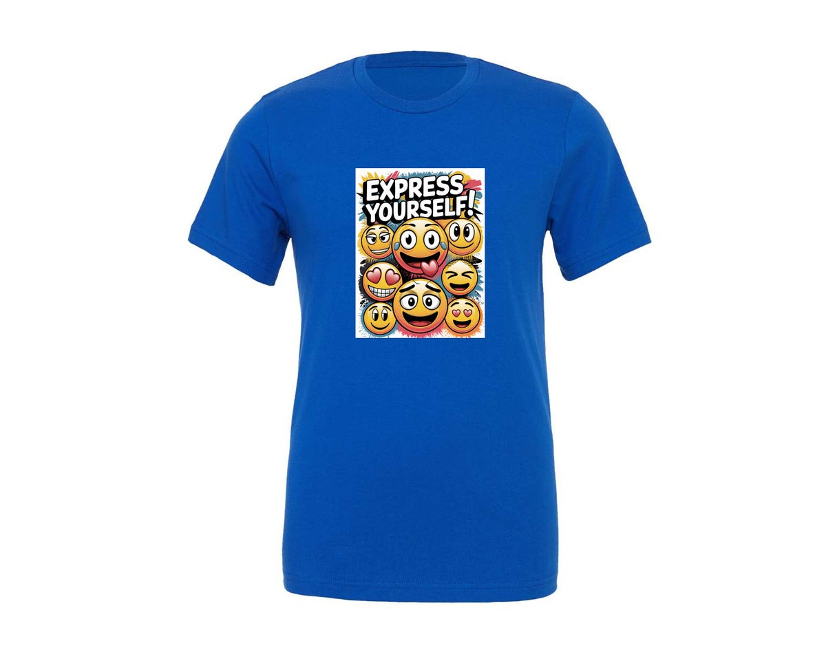 brand:Generic|color:True Royal Blue|Express Yourself World Emoji Day Graphic T-Shirt