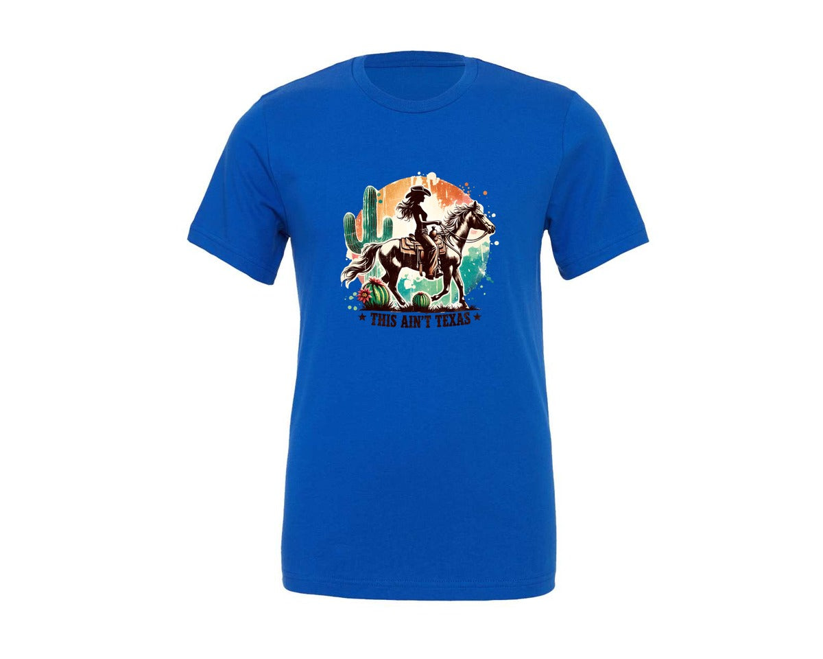 brand:Generic|color:True Royal Blue|Western Cowgirl This Aint Texas Graphic T-Shirt