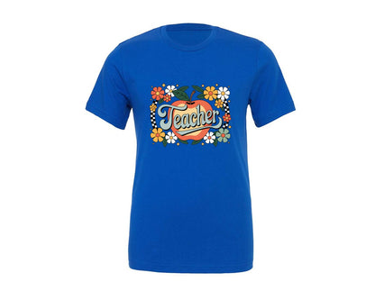 brand:Generic|color:True Royal Blue|Floral Teacher Retro Teacher 5 Graphic T-Shirt