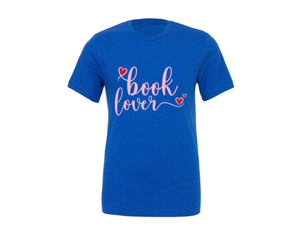 brand:Generic|color:True Royal Blue|Book Lover Script Text Coquette Bow Graphic T-Shirt