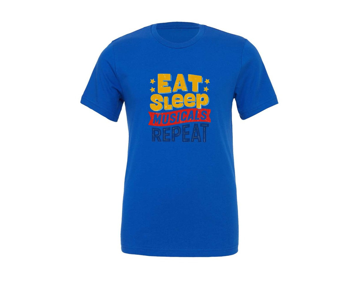 brand:Generic|color:True Royal Blue|Eat Sleep Musicals Repeat T Shirt Design Graphic T-Shirt