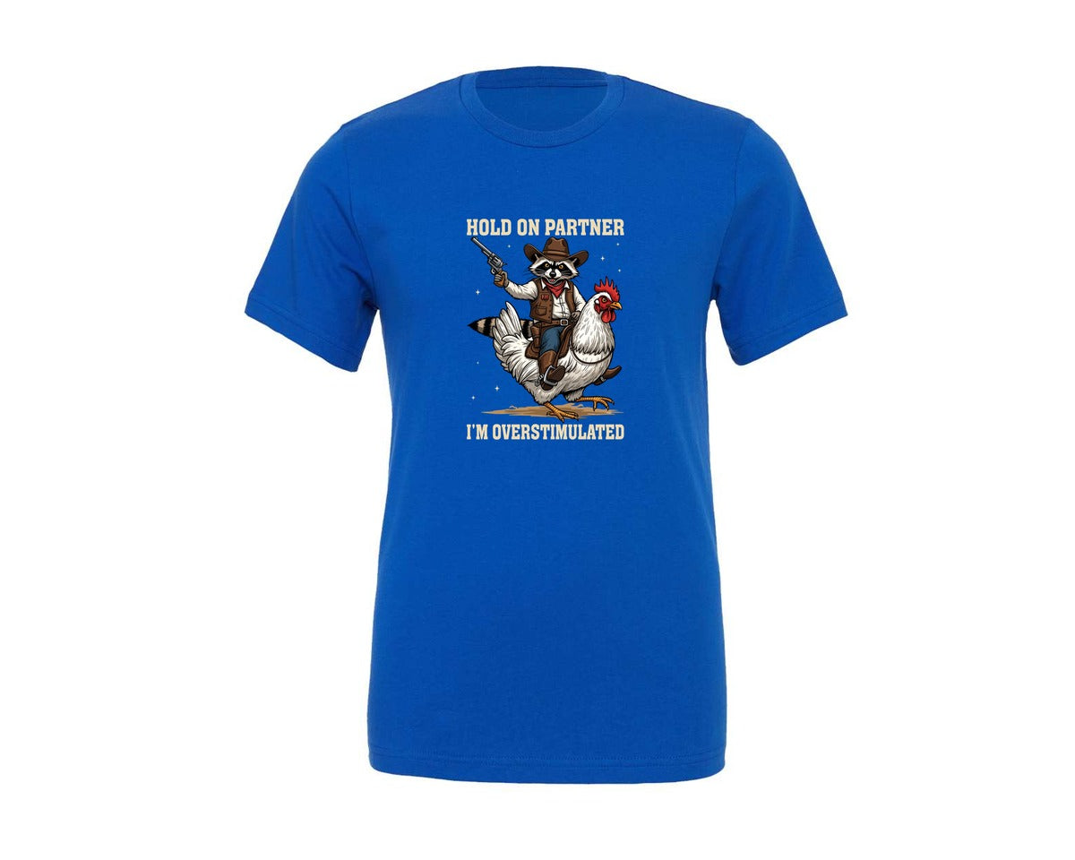 brand:Generic|color:True Royal Blue|Hold On Partner Raccoon T Shirt Graphic T-Shirt