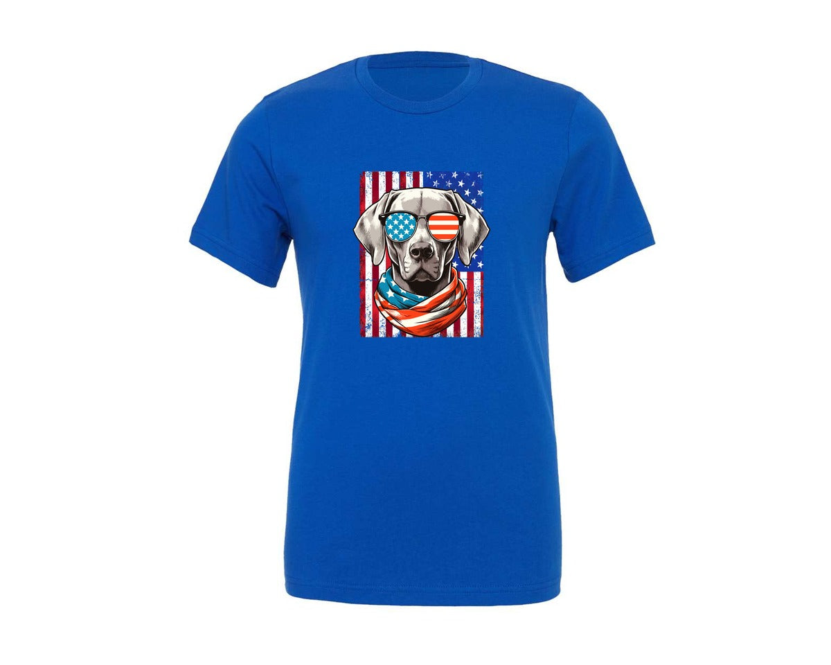 brand:Generic|color:True Royal Blue|Weimaraner Dog 4Th Of July Usa Flag Graphic T-Shirt