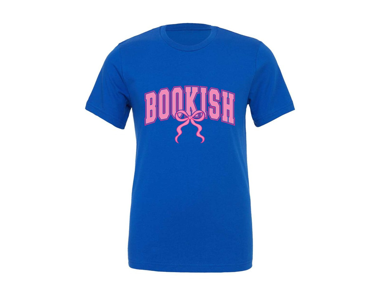 brand:Generic|color:True Royal Blue|Coquette Bookish Preppy Book Pink Bow Graphic T-Shirt