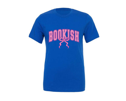 brand:Generic|color:True Royal Blue|Coquette Bookish Preppy Book Pink Bow Graphic T-Shirt