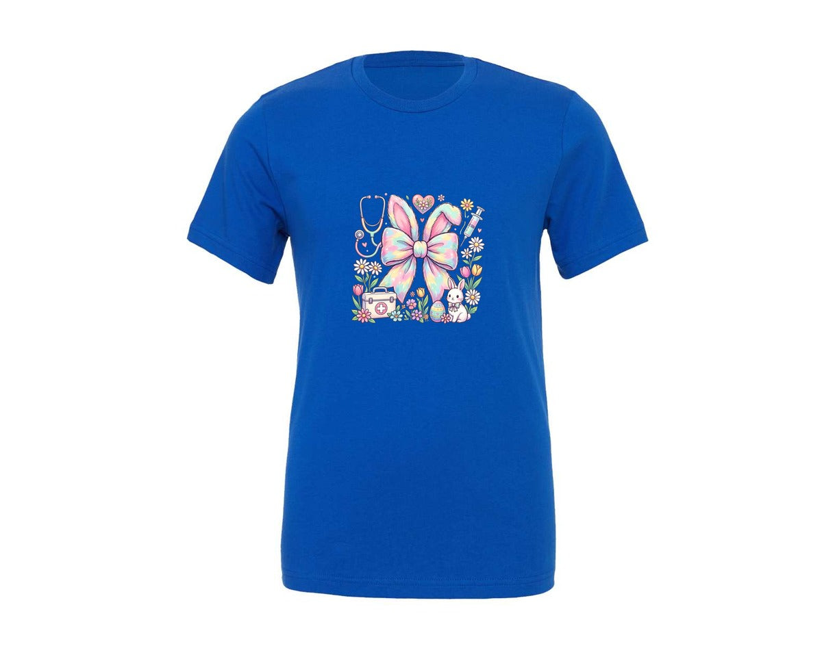 brand:Generic|color:True Royal Blue|Easter Nurse Coquette Stethoscope Graphic T-Shirt
