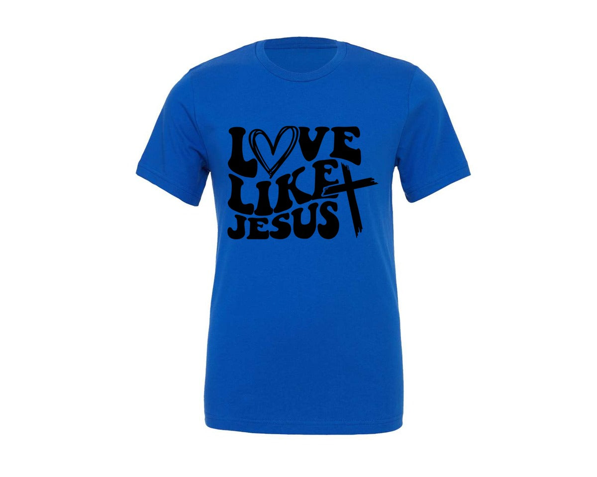 brand:Generic|color:True Royal Blue|Love Like Jesus Wavy 2 Graphic T-Shirt