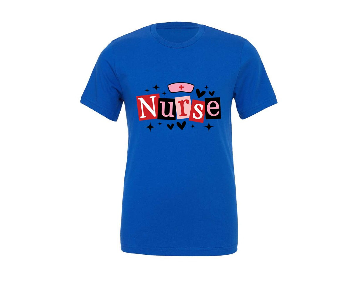 brand:Generic|color:True Royal Blue|Funny Valentine Nurse Graphic T-Shirt