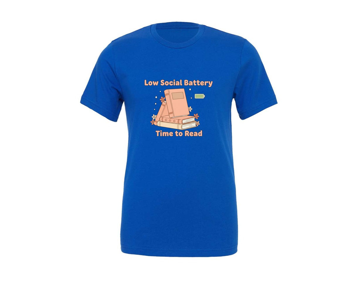 brand:Generic|color:True Royal Blue|Low Social Battery Time To Read 8 Graphic T-Shirt