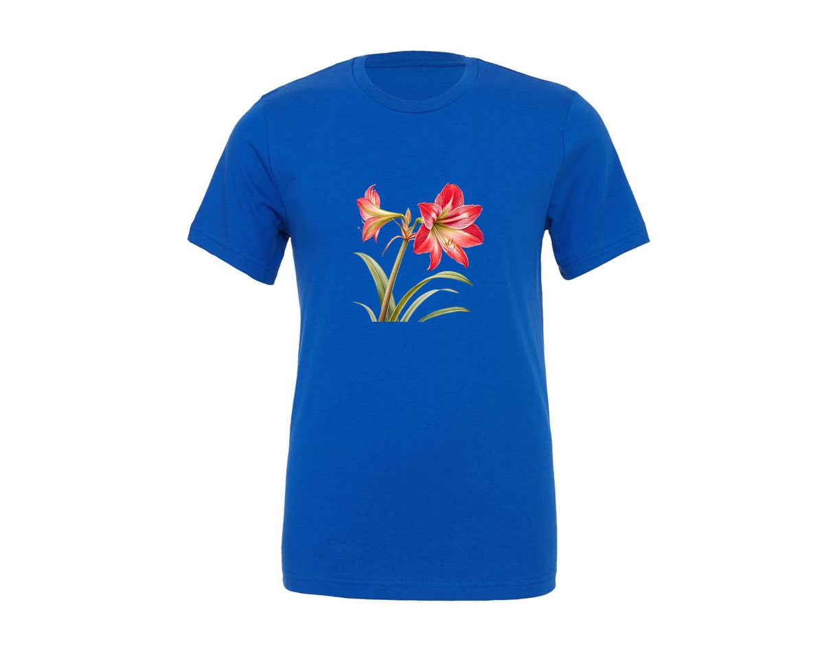 brand:Generic|color:True Royal Blue|Red Amaryllis Flower T Shirt Design Graphic T-Shirt