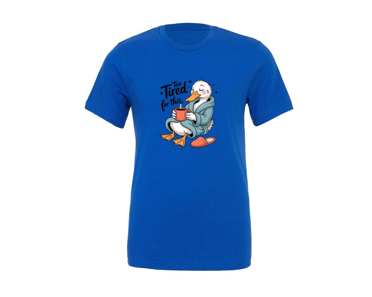 brand:Generic|color:True Royal Blue|Too Tired Duck With Coffee Tee Graphic T-Shirt