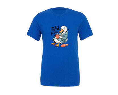 brand:Generic|color:True Royal Blue|Too Tired Duck With Coffee Tee Graphic T-Shirt